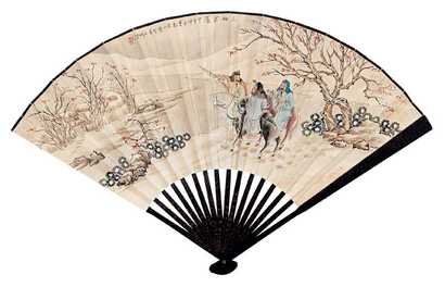 周文彬 文光 1954年作 三顾茅庐 行书 成扇